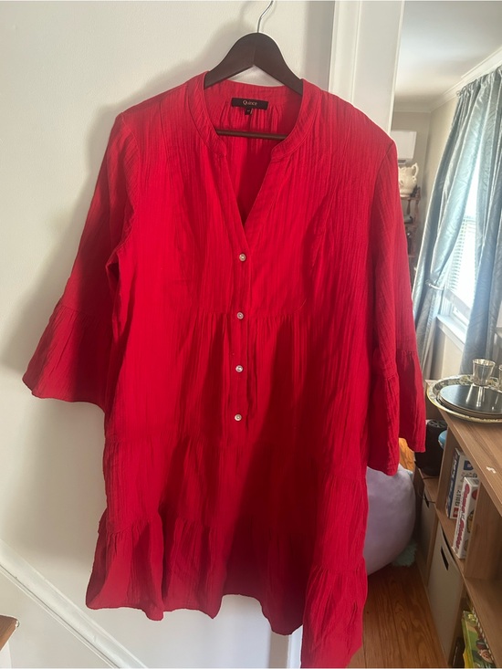 Quince Dresses & Skirts - Quince Women's Red Button-Front Tunic Tiered Dress